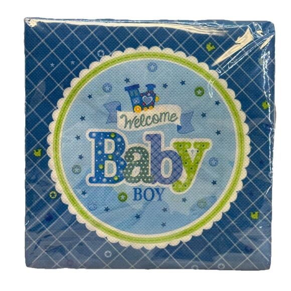 Welcome Baby Boy‎ Train Baby Shower Napkins 40 count - Picture 1 of 2